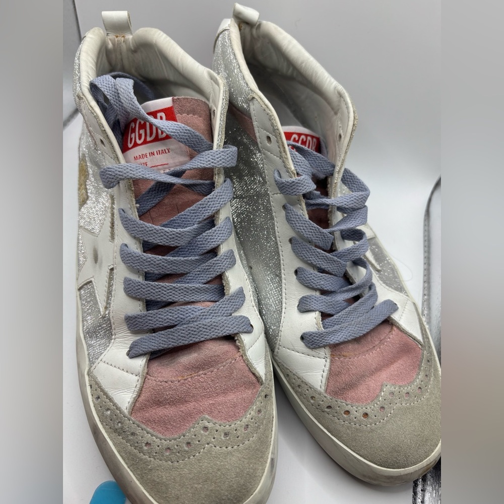 Golden Goose Silver and Pink High-Top Sneakers